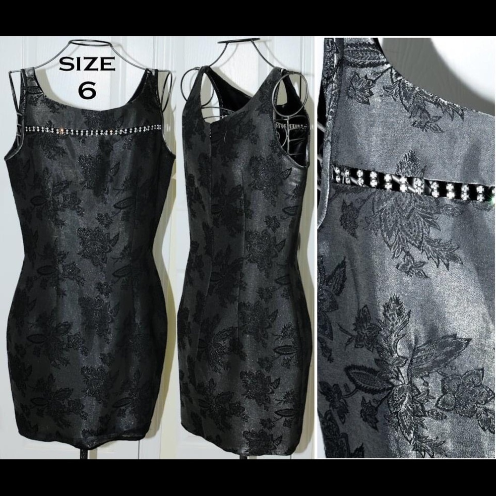 Jessica McClintock, printed silvery gray tones